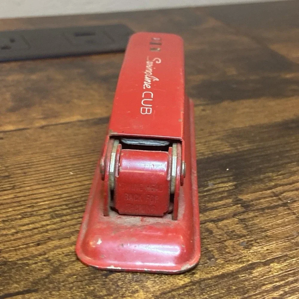 Vtg Swingline CUB Red Metal Stapler 50s MCM Style Desk Accessory USA Works 5
